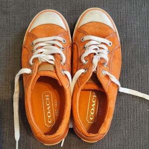 Coach Barrett Signature and Leather Orange Sneakers Shoes Size 7.